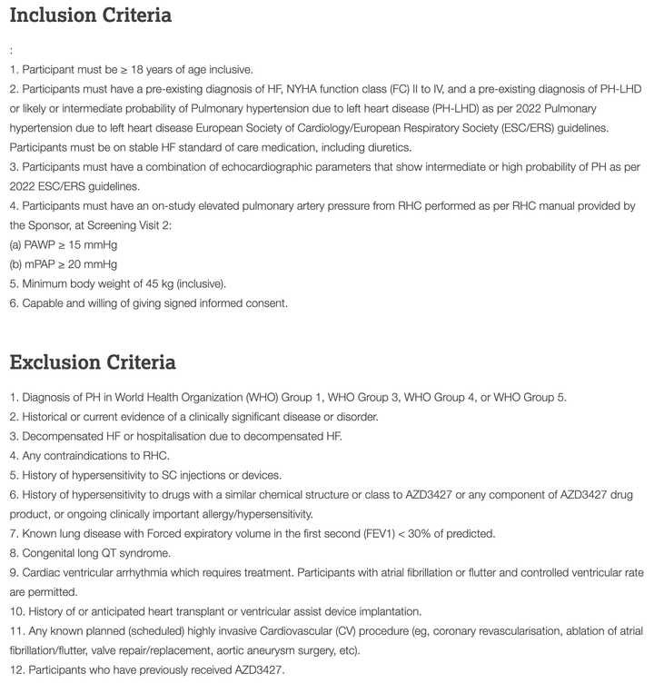 Inclusion criteria for AZD3427