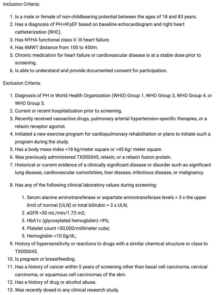 Inclusion criteria for TX45